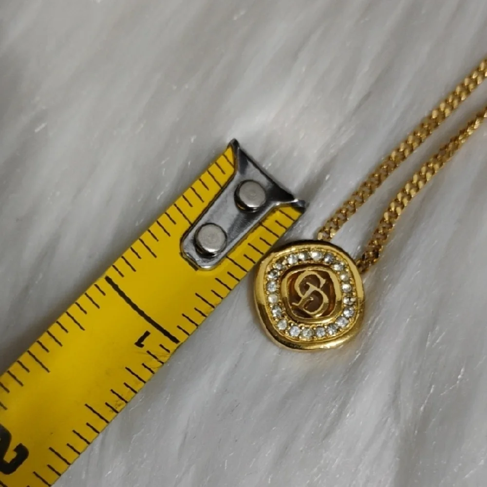 SALE! Authentic Dior CD Plated Gold W Crystal Details Pendant Necklace - Picture 15 of 15